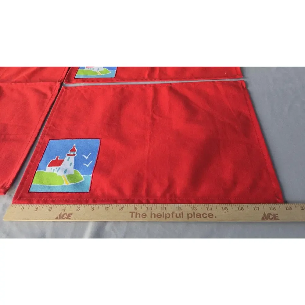 Newbridge Red Lighthouse Patch Cotton Placemats Set Of 6 Nautical Kitchen Decor